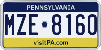 PA license plate MZE8160