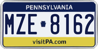 PA license plate MZE8162