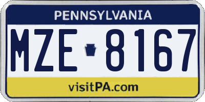 PA license plate MZE8167