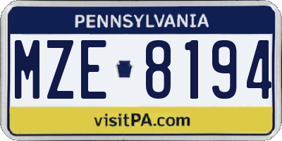 PA license plate MZE8194