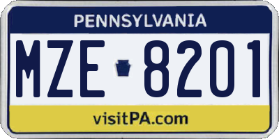 PA license plate MZE8201