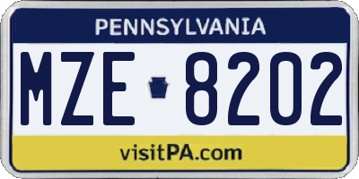 PA license plate MZE8202