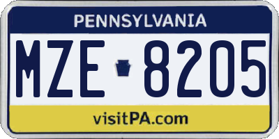 PA license plate MZE8205