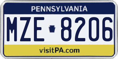 PA license plate MZE8206