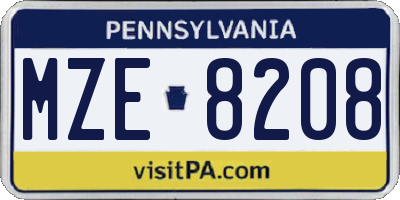 PA license plate MZE8208