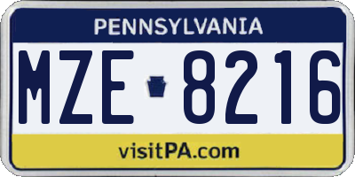 PA license plate MZE8216