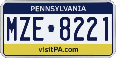 PA license plate MZE8221
