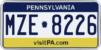 PA license plate MZE8226