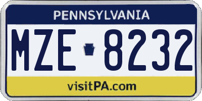 PA license plate MZE8232