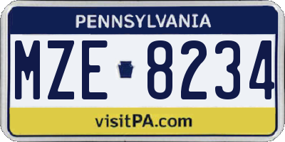 PA license plate MZE8234