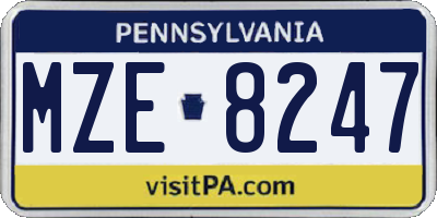 PA license plate MZE8247