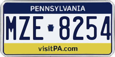 PA license plate MZE8254