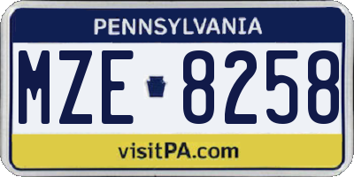PA license plate MZE8258