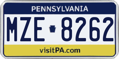 PA license plate MZE8262