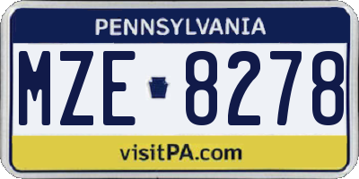 PA license plate MZE8278