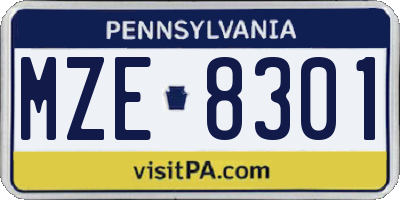 PA license plate MZE8301