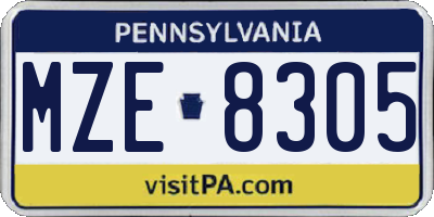 PA license plate MZE8305