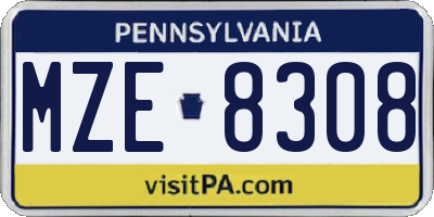 PA license plate MZE8308
