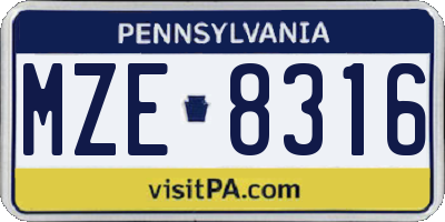 PA license plate MZE8316