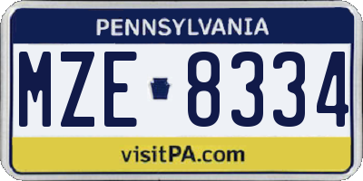 PA license plate MZE8334