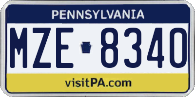 PA license plate MZE8340