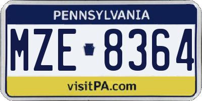 PA license plate MZE8364