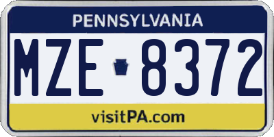 PA license plate MZE8372