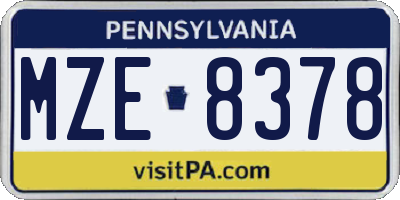 PA license plate MZE8378