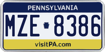 PA license plate MZE8386