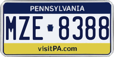PA license plate MZE8388