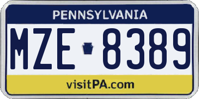PA license plate MZE8389