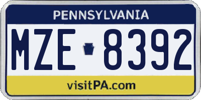 PA license plate MZE8392