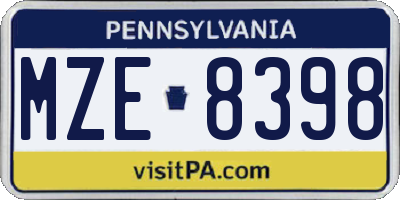 PA license plate MZE8398