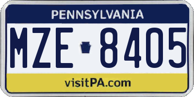 PA license plate MZE8405