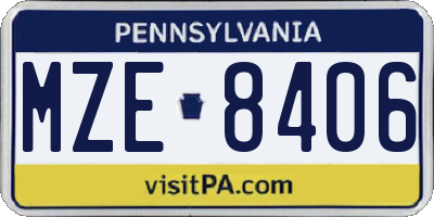 PA license plate MZE8406