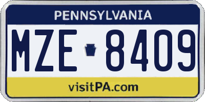 PA license plate MZE8409