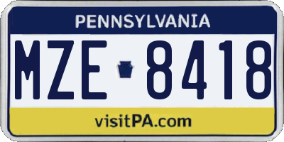 PA license plate MZE8418