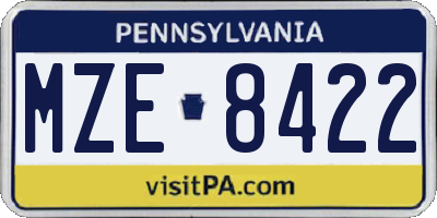 PA license plate MZE8422
