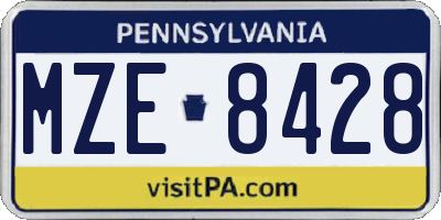 PA license plate MZE8428