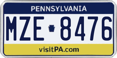 PA license plate MZE8476