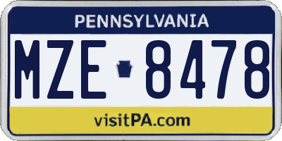 PA license plate MZE8478