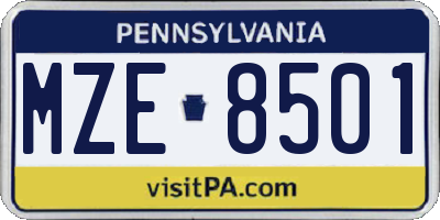 PA license plate MZE8501