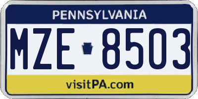 PA license plate MZE8503