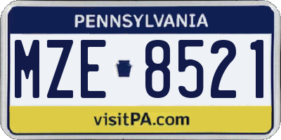 PA license plate MZE8521