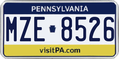 PA license plate MZE8526
