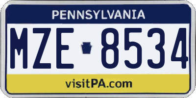 PA license plate MZE8534