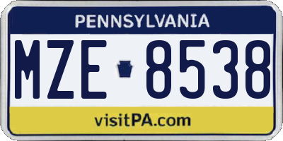 PA license plate MZE8538