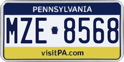 PA license plate MZE8568