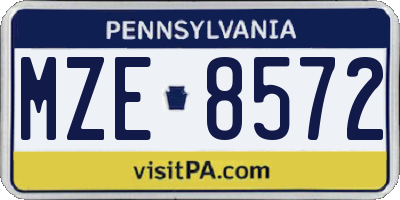 PA license plate MZE8572
