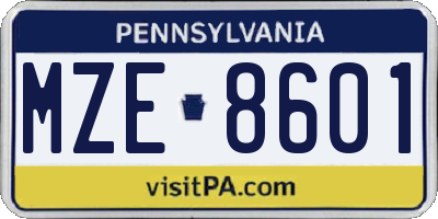 PA license plate MZE8601